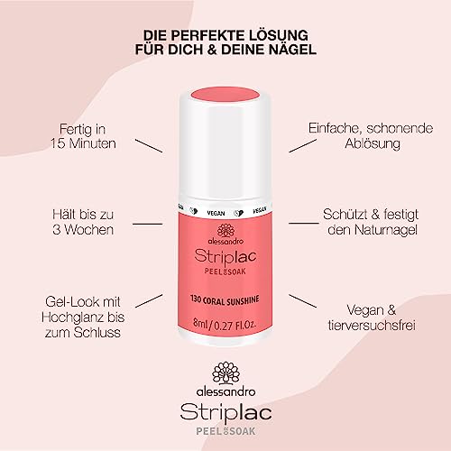 alessandro Striplac Peel or Soak Nail Polish -130 Coral Sunshine for Women- 0.27 oz