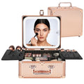Relavel Makeup Bag with LED Mirror, Makeup Box Travel Train Case with Rechargeable Lighted Mirror, Cosmetic Brush Organizer Storage for Makeup Artists Gifts for Women and Girls, Rose Gold