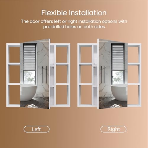 Wall-Mounted Bathroom Cabinet with Mirror, 2 Mirrored Doors, Adjustable Shelves, White