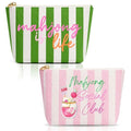 Aspen Lane Set of 2 Mahjong Tile Bags - Preppy Stripe Pink Cosmetic Pouch, 9"x7", Green Stripe Mahjong Gifts Mahjong Bag Mah Jongg Accessories,Mahjong Social Club Water Resistant