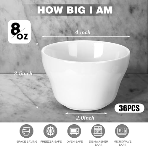 Suclain 8 oz White Porcelain Soup & Dip Bowls Set of 36
