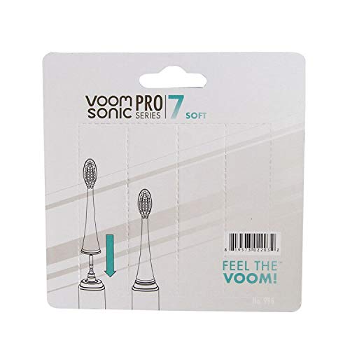 Voom Sonic White Pro 7 Series Replacement Toothbrush Heads - 4 Pack, Soft Bristles, Dentist Approved
