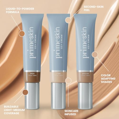 Prime Prometics PrimeSkin CC+ Cream for Mature Women ? Lightweight Liquid-to-Powder Foundation ? Blurs Pores & Covers Age Spots ? Crease-Free, Hydrating & Soft-Matte Finish for Sensitive Skin (Fair)