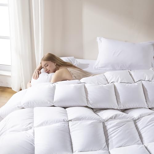 Oversized King Size Feather Comforter - 100% Cotton White Bed Duvet