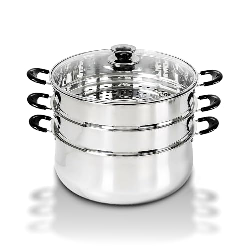 Stainless Steel 3-Tier Steamer Pot - Large Multi-Use Cookware for Vegetables & Rice