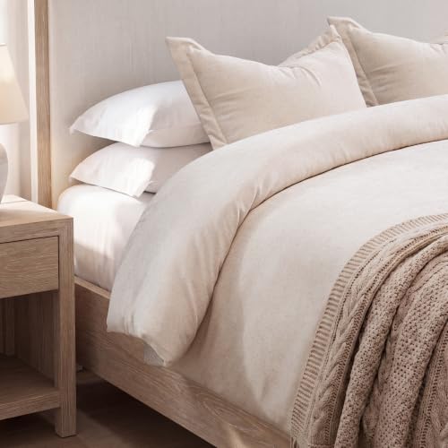 King Chenille Duvet Cover Set - Boho Textured Soft Bedding, Beige, King Size
