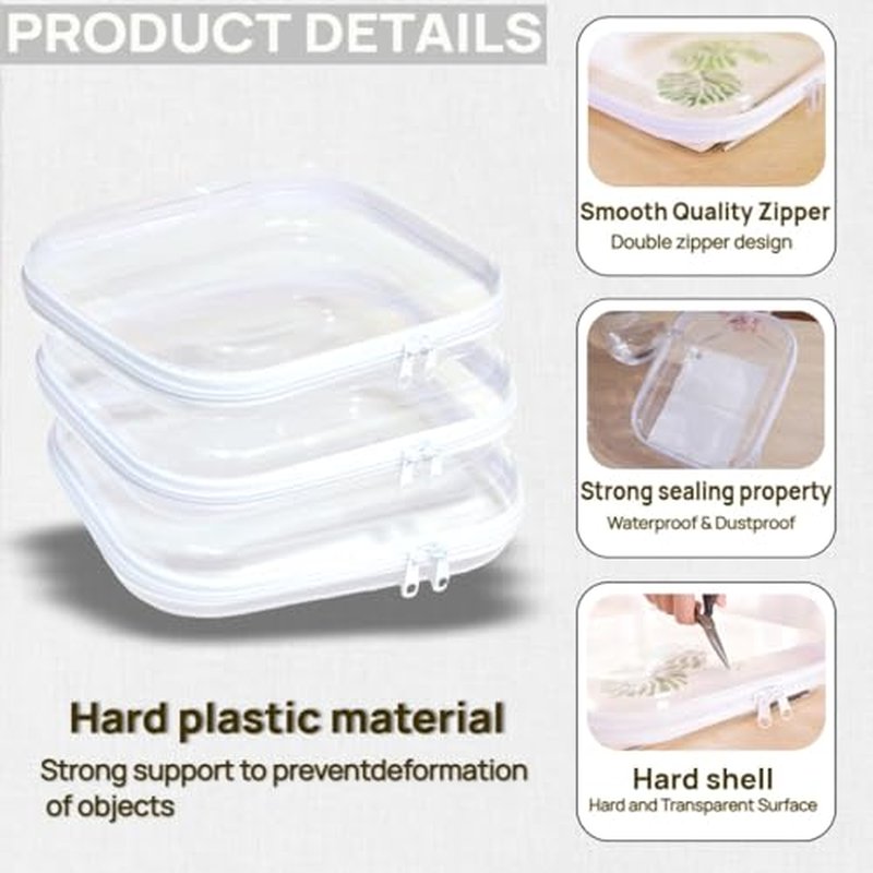 3PCS Clear Hard Plastic Zipper Case, Double Zippers Hard Pouch, Portable Travel Organizer Bin Clear Makeup Bag for Toy Storage, Snack Bag, Cosmetics, Pencil Case, Diaper Bag, Toiletry Bag (3PCS-M)