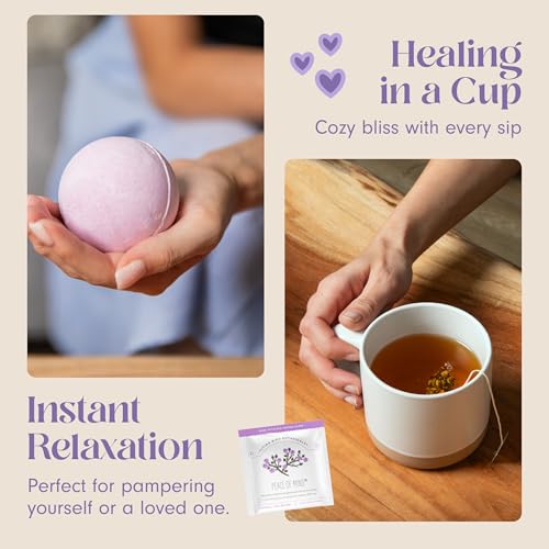 Lavender Spa Gift Set with Candle, Bath Bomb & Soap - Relaxation Gift Basket for Women