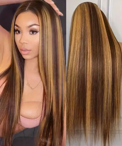 WOOMN 22 Inch 4/27 Ombre Virgin Human Hair Lace Front Wig 13x6 Highlight 200% Density