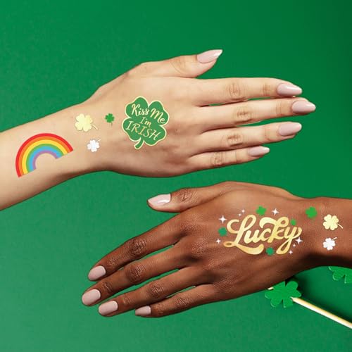 St Patricks Day Temporary Tattoos 56 Glitter Styles Shamrock Face Stickers Suppiles Kiss Me I'm Irish Party Favor St Patty's Day Accessories Leprechauns Arts and Crafts
