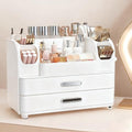 Makeup Organizer with 2 Drawers, Cosmetic Display Case, Storage Holder for Vanity, Bathroom Counter, Desk, Beauty Supplies (All White)