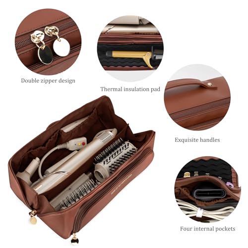 Veki Travel Carrying Case for Shark Flexstyle, Airwrap. Organizer for Shark Flexstyle/FlexFusion/SpeedStyle, Stylers and Accessories, Hair Tools Travel Bag, Hair Dryer 2 In 1 Storage Bag (Brown)