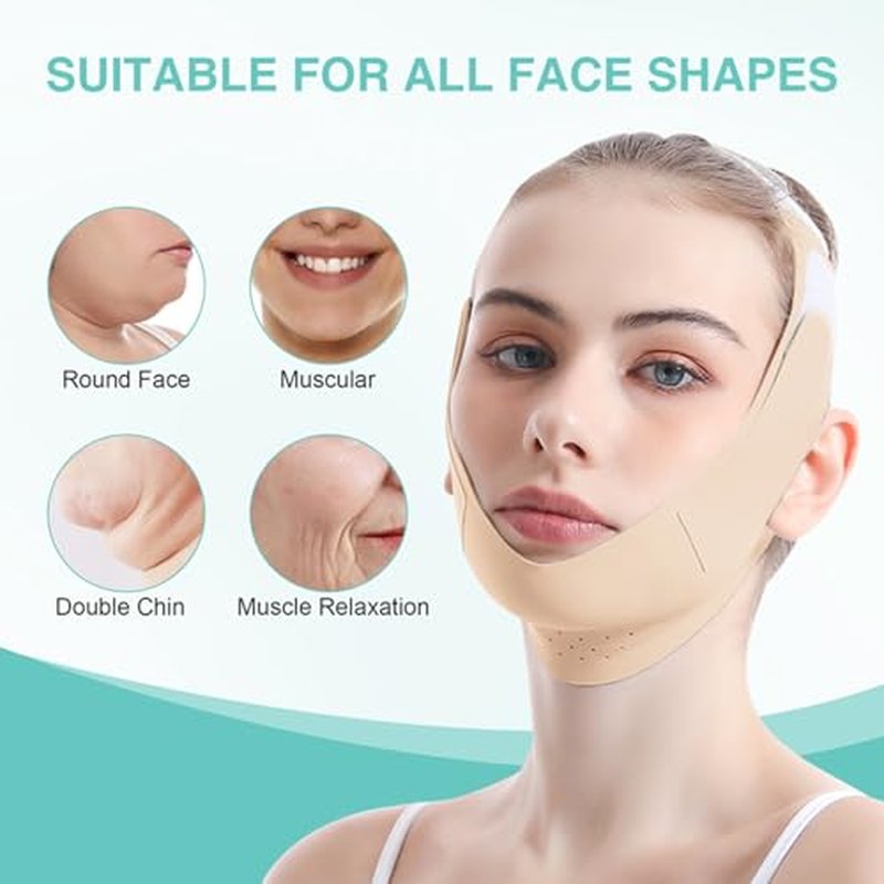 Chin Strap for Sleeping, Double Chin Reducer for Women, Jawline Shaper, Adjustable V-Line Lifting Mask, Chin Up Patch, Reusable Facial V-Shaped Belt, Overnight Shaped Face Mask for Sagging(1pc-Beige)