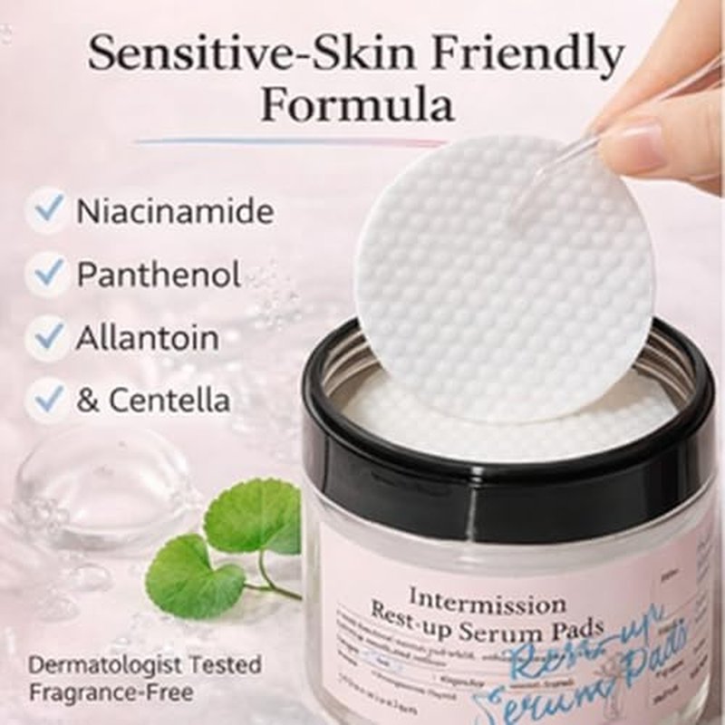 INTERMISSION Rest-Up Serum Pads ? Gentle Daily Calming Facial Pads with Niacinamide & Centella, Lightweight Hydration for Sensitive Skin, Multi-Use Toner Pads for Face, 60 Pads