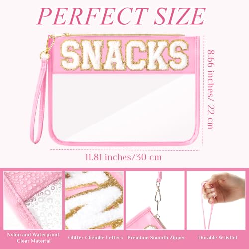 Kacctyen 6 Pcs Clear Makeup & Snack Bags with Chenille Letter Design, Waterproof Cosmetic Toiletry Organizer for Travel & Gym, Macarons & Snacks Variation
