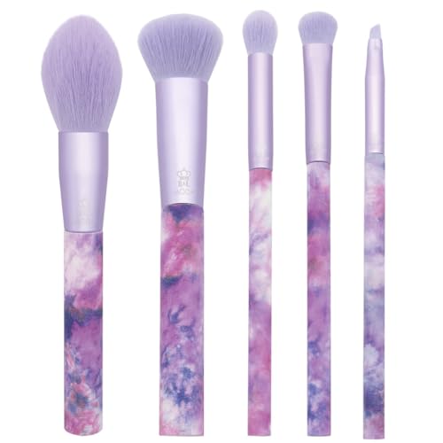 MODA Tie Dye, 5pc Full Face Makeup Brush Set, Includes - Blush, Complexion, Shadow, Crease, & Liner Brushes, Peaceful Purple