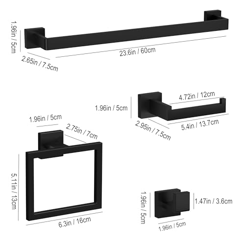 PNNWH Matte Black Bathroom Accessories Set 10 Pieces - Towel Bar & Holders, Towel Rings, Hooks