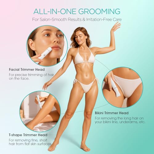 Bikini Trimmer for Women, 3-in-1 Electric Razors for Women, Cordless Compact Waterproof Pubic Hair Trimmer for Body, Face & Bikini Area (White)