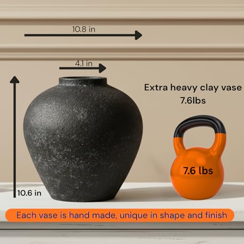 Large Rustic Black Ceramic Vase - Farmhouse Decor, 10.6 Inches Tall - Variation of THIS listing