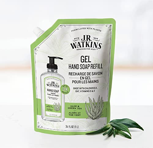 J.R. Watkins Aloe & Green Tea Gel Hand Soap Refill Pack of 3, 34 fl oz Each