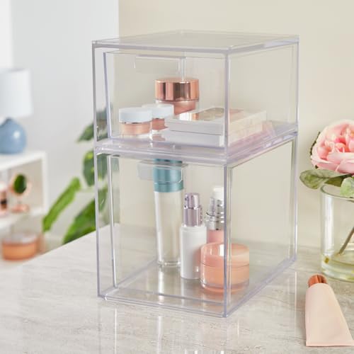 STORi Clear Plastic Drawer Organizer Set - 4.5 and 6.75 Inch Tall, Multipurpose Cosmetics & Office Storage Bins