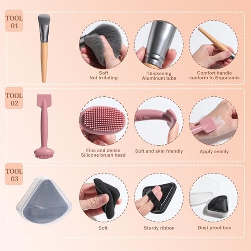 BS-MALL Makeup Brushes Bamboo with Mask Brush & Triangle Foundation Puff for Eyeshadow Contouring Primer Blending 20 PCS Makeup Tools Set