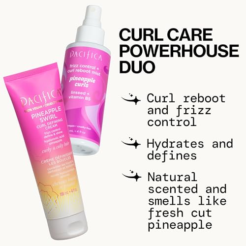 Pacifica Pineapple Curls Curl Cream & Refresher Mist Set 12 Fl Oz for Curly & Coily Hair