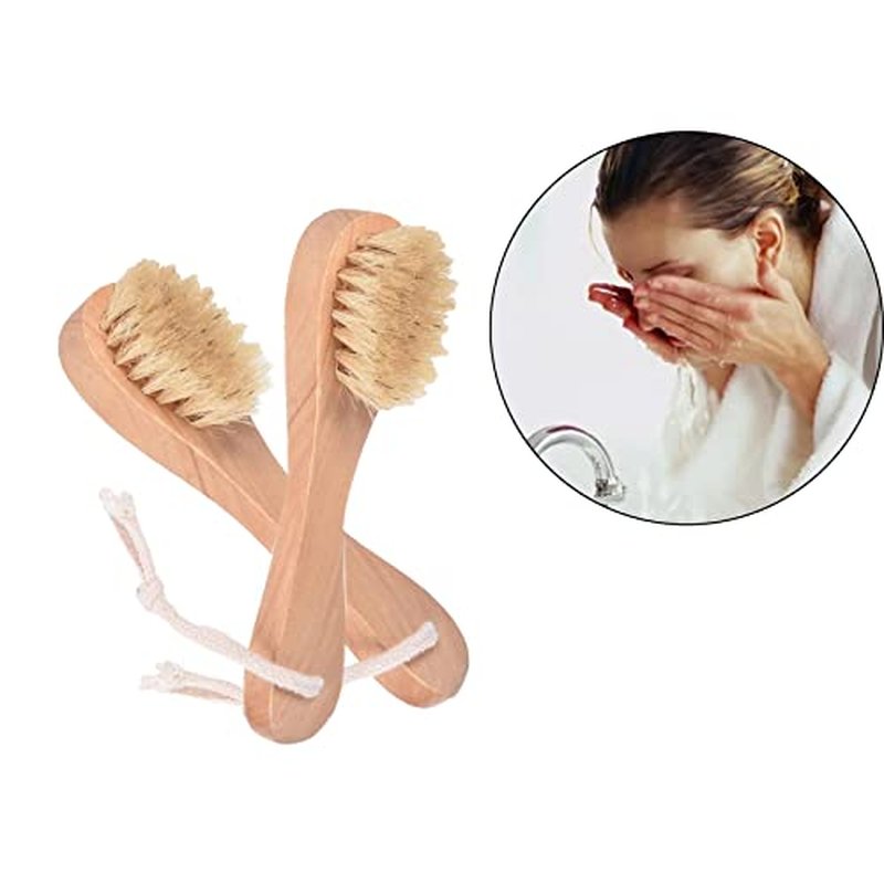 6 Pcs Face Exfoliator Brush Dry Brush Natural Bristles Wooden Face Cleaning Brush, Facial Cleansing Brush Face Wash Scrub Exfoliator Brush for Face Care