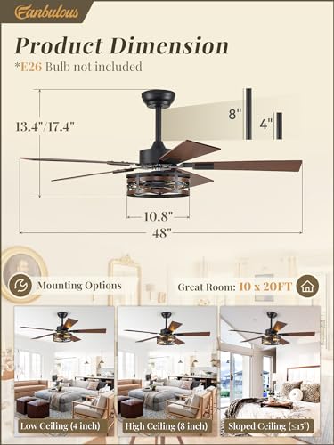 48-Inch Farmhouse Ceiling Fan with Light & Remote - Black and Walnut