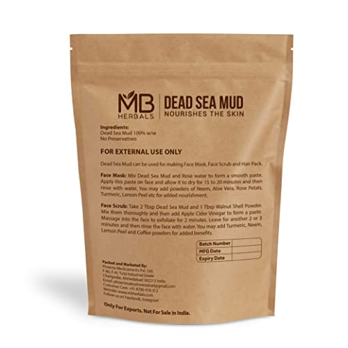 MB Herbals Dead Sea Mud 227 Gram | Half Pound | For Face Packs and Soap Making | Nourishes & Exfoliates the Skin | Dry Clay Powder