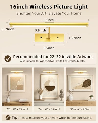 EZVALO Gold 16'' Rechargeable Wall Picture Lights 4-Pack - Dimmable Art Lighting