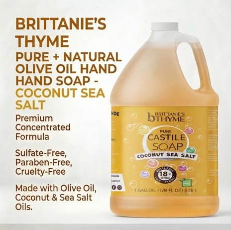 Castile Liquid Soap Refill with Coconut Sea Salt - 128 Fl Oz (Gallon) - Versatile Natural Cleaner