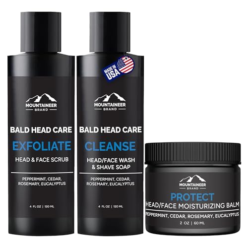 All-Natural Bald Head & Face Care Set | Exfoliating Scrub, Moisturizer & Cleanser