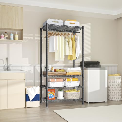 Ulif H2 Heavy Duty Freestanding Clothes Rack Black, 4-Tier Garment & Closet Organizer