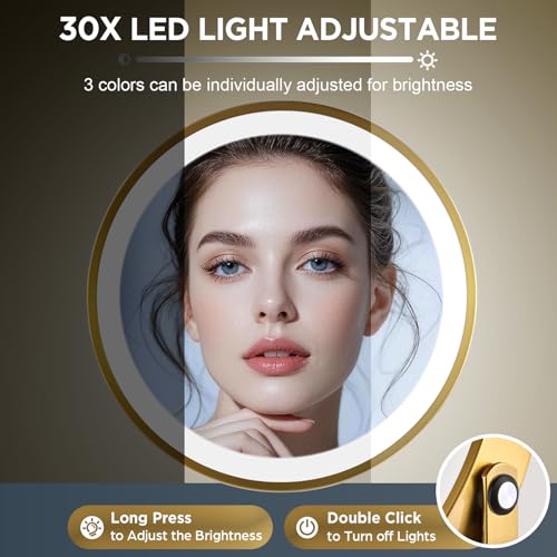 DASLAVA Gold 30X Magnifying Makeup Mirror with Lights, Rotatable & Rechargeable