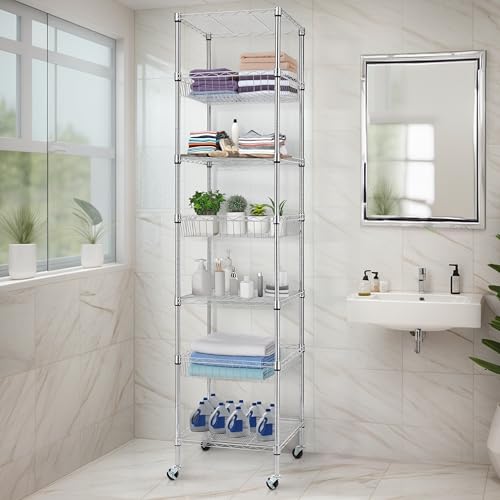 Heavy Duty 7-Tier Wire Shelving Unit - 78.8 Inches Chrome Storage Rack with Wheels