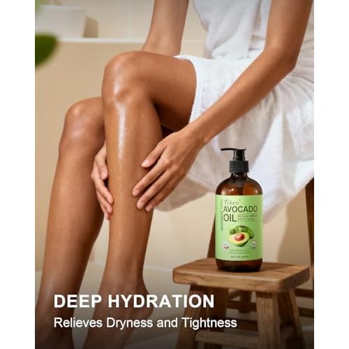 USDA Organic Avocado Oil Cold Pressed 16oz Glass Bottle - Moisturizing Unscented Body oil for Dry Scalp, Hair & Skin Hydrating,Non Greasy Carrier oils for Essential Oils Mixing,, aceite para cabello
