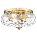 Large Gold Flush Mount Ceiling Light with Water Ripple Glass Shade, 13.38 Inch