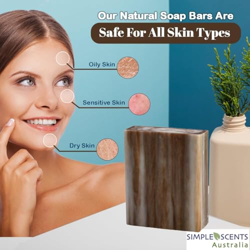 SSA Sandalwood Scented Natural Bar Soap 5 Pack, Australian Triple Milled Moisturizing Bath Bars with Organic Shea Butter, Long Lasting Plant Based Body Soap for Men & Women, Gentle for Sensitive Skin