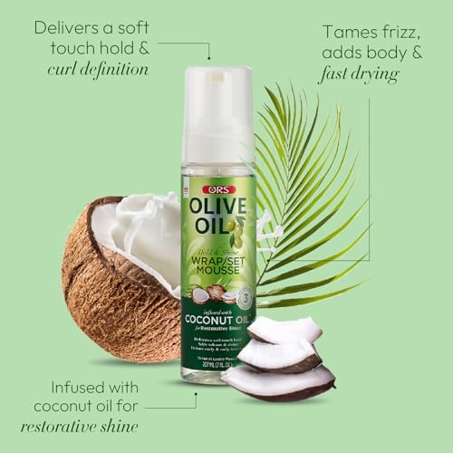 ORS Olive Oil Hold & Shine Hair Mousse - 7 Ounce Pack of 4, Coconut Infused