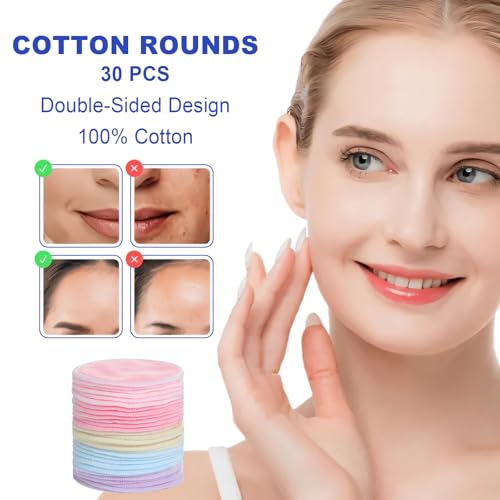 Reusable Makeup Remover Pad 60 Pack, Eco-Friendly Cotton Laundry Bag, Reusable Face, Eye & Lip Makeup Remover Pads, Round Cotton Pads for All Skin Types
