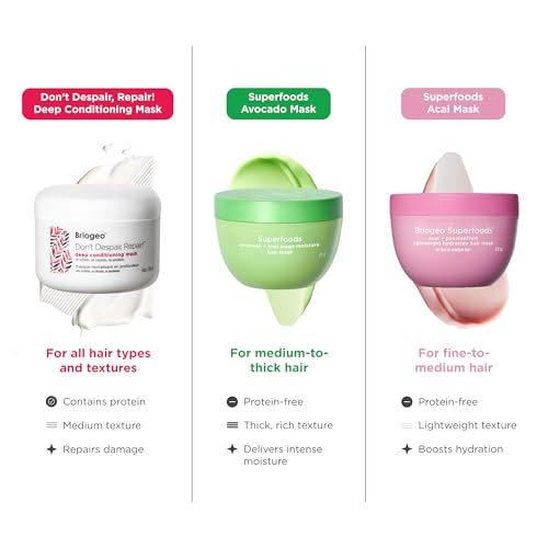 Briogeo Don't Despair, Repair! Deep Conditioning Mask, Deep Conditioner for Dry Damaged or Color Treated Hair, Prevent Future Breakage, Protein Mask for Stronger Hair, Vegan, Cruelty-Free, 8 fl oz