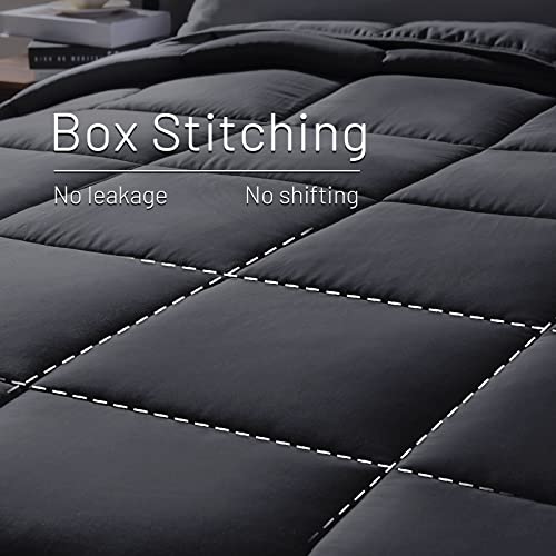 Queen Cooling Comforter - Dark Grey Lightweight Bamboo Duvet Insert, 90x90