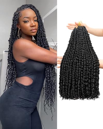 Pre-Looped Passion Twist Crochet Hair Extensions 20 Inch - 8 Packs, Natural Black, Easy Install
