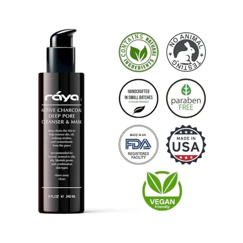 Raya Active Charcoal Deep Pore Facial Cleanser and Mask (121) | Deep Pore Cleansing Fluid for Combination, Oily, and Blemished Skin | Can Be Used as a Deep Pore Detox Mask for Combination Skin