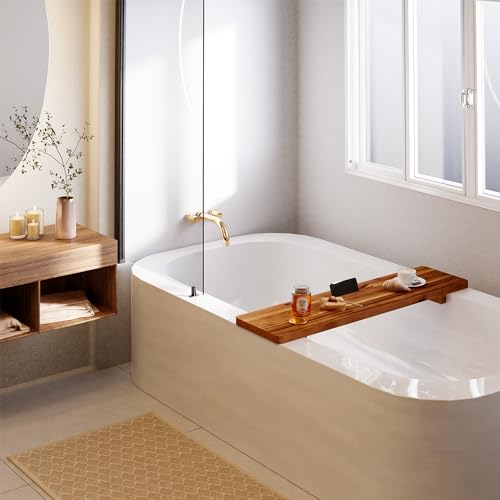 Tinamo Acacia Bathtub Caddy Tray Table | 35x9 Inch Large Bath Tub Wooden | Anti-Tipping, Sustainable Tub Tray for Bath tub | Bath-tub Accessories Holders for Bath-tub (Acacia, 35" x 9" x 2.5")