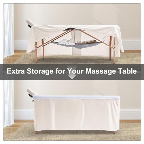 Massage Table Skirt,Massage Face Rest Cover,and Massage Table Under Storage 3pcs Set,SPA Bed Cover,Bed Valance,Soft and Stretchable Fabric Fit Different Size (Khaki)