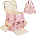 Extra Large Makeup Bag,4 in 1 Cosmetic Storage Organizer Travel Case with 3 Detachable Pouches and Dividers,Pink
