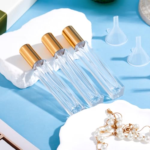 Domensi 10ml Gold Glass Perfume Atomizer Spray Bottle Set, Leakproof & Refillable