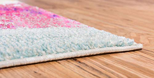 Rectangular Pink Ivory Abstract Area Rug - 5' x 8' Modern Vibrant Carpet